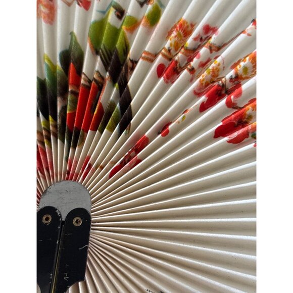 Vintage Chinese Fan With Floral Design Bird & Black Handle Virgin Islands - Picture 8 of 15